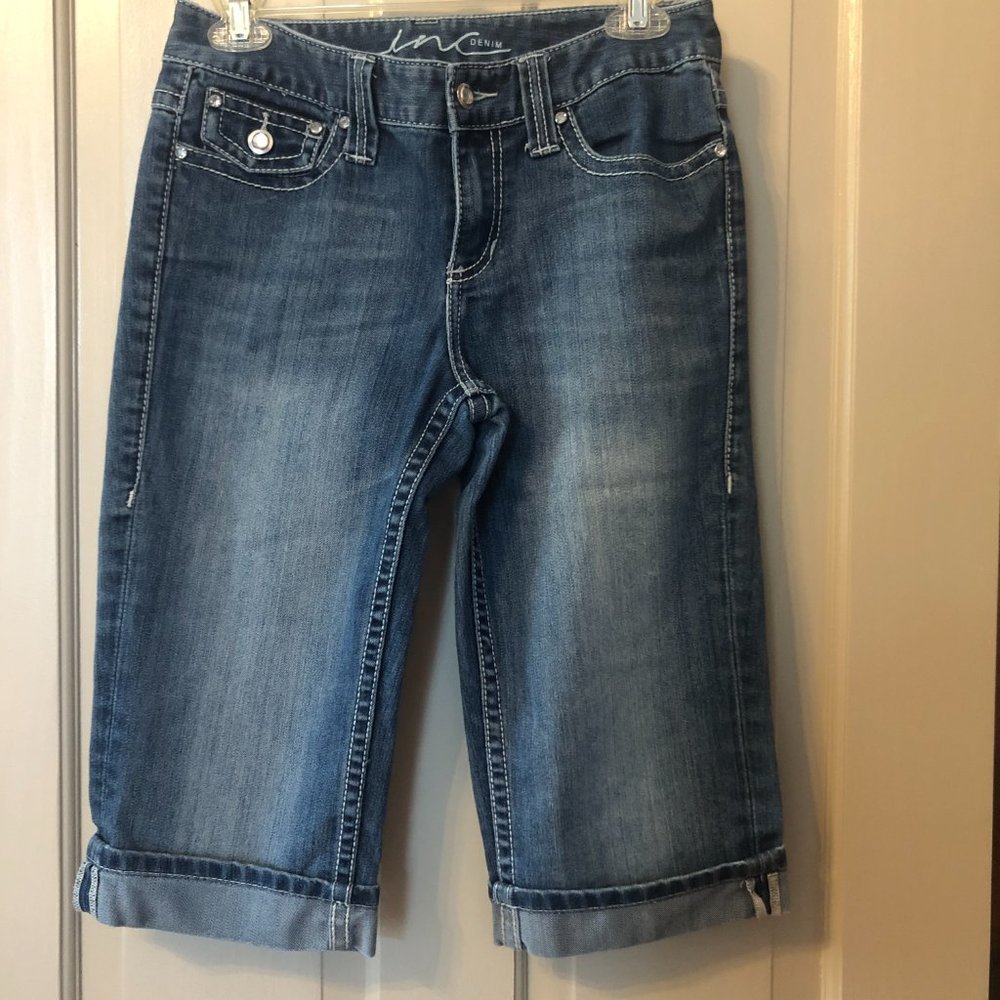 INC International Concepts Regular Fit Blue Rhinestone Denim Walking Shorts 6P